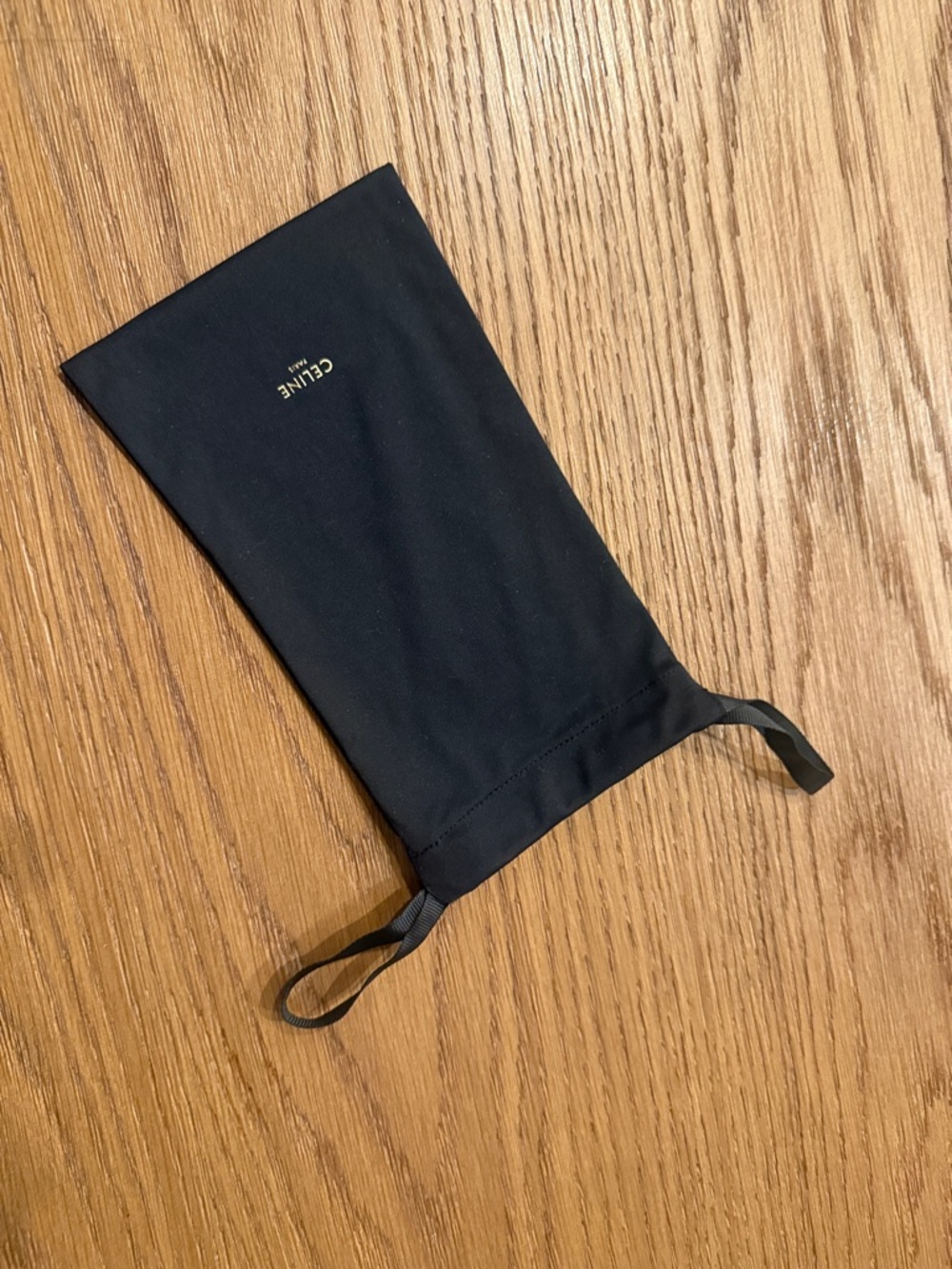 Celine Black Fabric Drawstring Pouch with Gold Logo for sunglasses